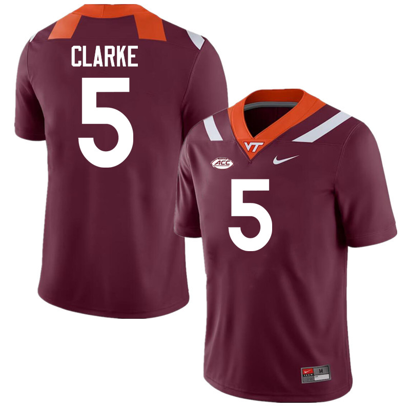 Men #5 Joshua Clarke Virginia Tech Hokies College Football Jerseys Stitched-Maroon